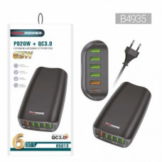 Сетевое зарядное устройство H5013 6USB (PD20W + QC3.0 65W черное) блок питания