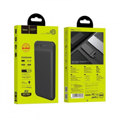 Hoco Power Bank J52 New Joy чёрный Micro USB, TYPE-C 10000 мА*ч Type C, 2 x Usb 10W индикатор заряда, защита от перегрева портативное зарядное устрой