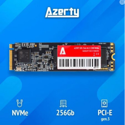 Azerty SSD накаопитель Azerty BR 256GB (PCI-E 3.0, M.2 2280 NVMe, NAND 3D TLC) M.2 256 ГБ чтение 2100 МБ/с/запись 1100 МБ/с PCI Express 3.0 SSD